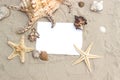 Blank paper on beach sand summer starfish Royalty Free Stock Photo