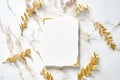 Blank paper card mockup with golden branches, greeting card design for wedding or birthday. Luxury style Royalty Free Stock Photo