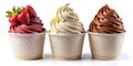 Blank Paper Cups Realistic Mockups for Strawberry Vanilla and Chocolate Soft Serve Ice Cream Packaging Design
