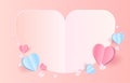 Blank paper cut background heart shape. Decorate with pink and blue origami hearts