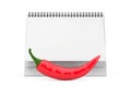 Blank Paper Desk Spiral Calendar with Red Chili Pepper. 3d Rendering