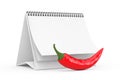 Blank Paper Desk Spiral Calendar with Red Chili Pepper. 3d Rendering