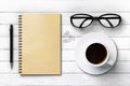 Blank paper diary cup of coffee glasses and pen Royalty Free Stock Photo