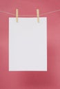Blank paper hanging in clothespins on washing line Royalty Free Stock Photo