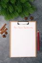 Blank paper with new year`s resolutions title. Flat lay. Top view. New year concept. Target success concept. Royalty Free Stock Photo