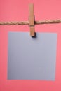 Blank paper notes hanging on rope with clothes pins, copy space Royalty Free Stock Photo