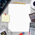 Blank paper with office and business work elements