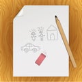 Blank paper page, pencil, eraser, picture template Royalty Free Stock Photo