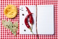 Blank paper with pasta, pepper and spices