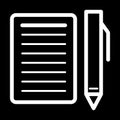 Blank paper and a pen vector icon. Black and white illustration of note pad and pen. Outline linear icon. Royalty Free Stock Photo