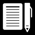 Blank paper and a pen vector icon. Black and white illustration of note pad and pen. Solid linear icon. Royalty Free Stock Photo