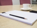 Blank paper with pencil and coffee,Business Meeting room