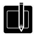 Blank paper and a pencil vector icon. Black and white illustration of note pad and pen. Solid linear icon. Royalty Free Stock Photo