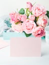 Blank paper pink card Valentine`s day and roses invitation Royalty Free Stock Photo