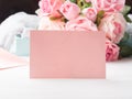 Blank paper pink card Valentine`s day and roses Royalty Free Stock Photo