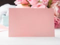 Blank paper pink card Valentine`s day and roses Royalty Free Stock Photo