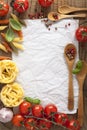 Blank paper for recipes with tomatoes pasta pepper