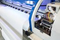 Blank paper roll and ink circuits in large printer format inkjet machine for industrial business