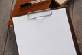 Blank paper sheet on a clipboard. Business and office supplies