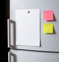 Blank paper sheet on fridge door Royalty Free Stock Photo
