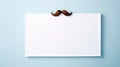 Blank paper sheet with mustache on blue background. illustration. Generative AI Royalty Free Stock Photo