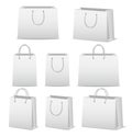 Blank paper shopping bags set isolated on white Royalty Free Stock Photo