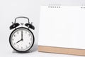 Blank paper spiral calendar for mockup template advertising and branding with clock on gray background Royalty Free Stock Photo