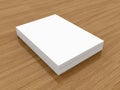 A4 Blank paper stack, mockup, wood background