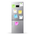 Blank paper and stick paper on refrigerator door. Fridge Royalty Free Stock Photo