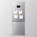 Blank paper and stick paper on refrigerator door. Fridge Royalty Free Stock Photo