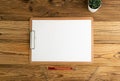 Blank Paper Tablet Top View, Empty White Sheet on Wood Table Flat Lay Mockup, Paper Tablet Texture Background Royalty Free Stock Photo