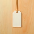 Blank Paper Tag on Wood Background Rustic Label Jute String Copy Space Royalty Free Stock Photo