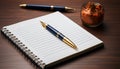 Blank paper on wooden desk, pen ready for creativity generated by AI Royalty Free Stock Photo