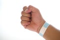 Blank paper wristband mockup on persons arm