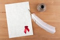 Blank parchment paper, seal, quill and ink well Royalty Free Stock Photo