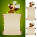Blank parchment scroll and bee with honey Royalty Free Stock Photo