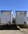 Blank parked van white semi trailer. Perspective frunt