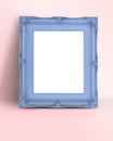 Blank pastel blue Vintage Victorian style picture frame on paste Royalty Free Stock Photo