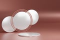 Blank pedestal with round white and pink gold ring on background, 3d rendering mockup Royalty Free Stock Photo