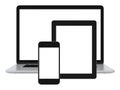 Blank phone tablet and laptop on white background Royalty Free Stock Photo