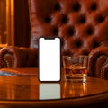 Blank Phone Whiskey Glass Sophisticated Lounge Royalty Free Stock Photo