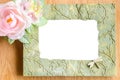 Blank phot frame and pink rose flower Royalty Free Stock Photo