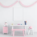 Blank photo frame for mockup in child room, 3D rendering Royalty Free Stock Photo