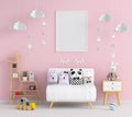 Blank photo frame for mockup in pink child room