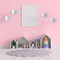 Blank photo frame for mockup in pink child room