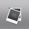 Blank photo frames as a set pinned with a blue pin vector illustration Royalty Free Stock Photo