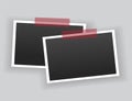 Blank photo frames hanging on adhesive tape. Vintage mockups template for memory album or scrapbook. Retro pictures with Royalty Free Stock Photo