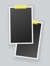 Blank photo frames hanging on adhesive tape. Vintage mockups template for memory album or scrapbook. Retro pictures with Royalty Free Stock Photo