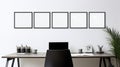 blank Photo frames hanging on wall at workplace. close up view of empty photo. generative ai Royalty Free Stock Photo