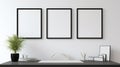 blank Photo frames hanging on wall at workplace. close up view of empty photo. generative ai Royalty Free Stock Photo